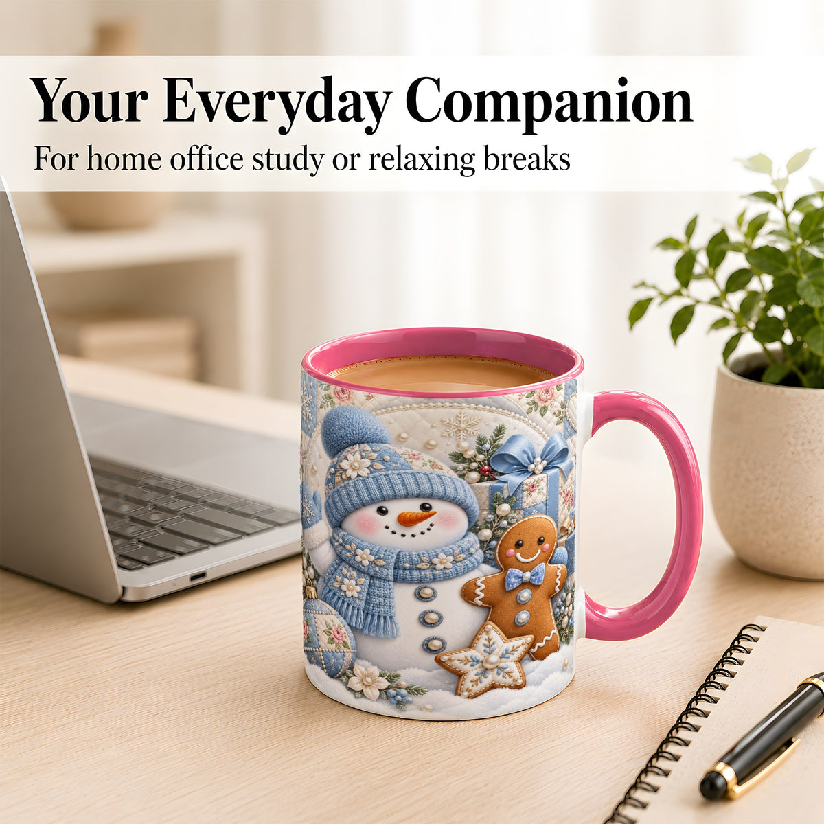 #pl[11oz|Pink] Snowman Gingerbread Coffee Mug, Winter Snowman Mug, Ceramic Cup