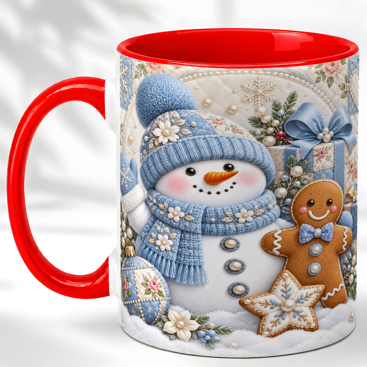 Snowman Gingerbread Coffee Mug, Winter Snowman Mug, Ceramic Cup