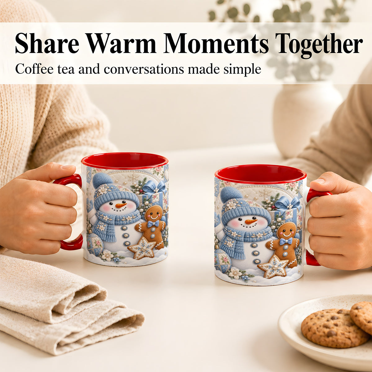 #pl[11oz|Red] Snowman Gingerbread Coffee Mug, Winter Snowman Mug, Ceramic Cup