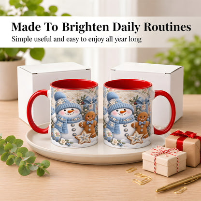 #pl[11oz|Red] Snowman Gingerbread Coffee Mug, Winter Snowman Mug, Ceramic Cup