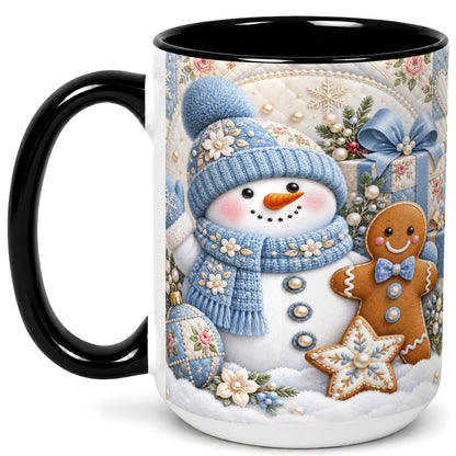 #pl[15oz|Black] Snowman Gingerbread Coffee Mug, Winter Snowman Mug, Ceramic Cup