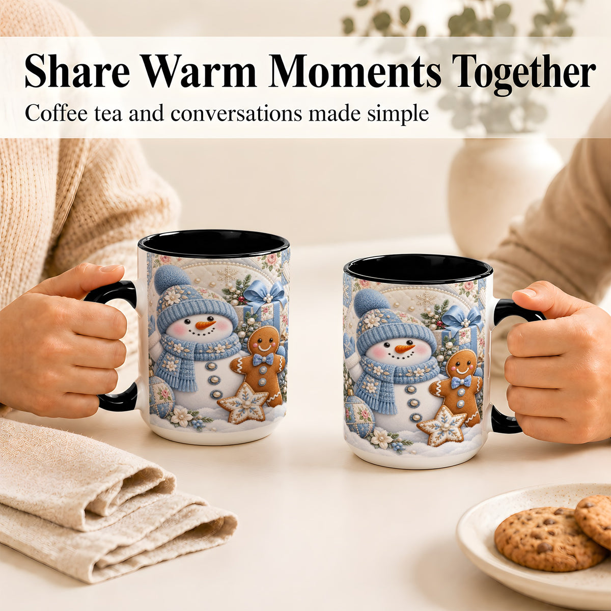 #pl[15oz|Black] Snowman Gingerbread Coffee Mug, Winter Snowman Mug, Ceramic Cup