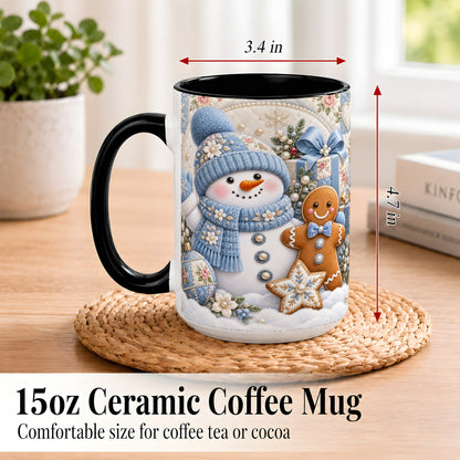 #pl[15oz|Black] Snowman Gingerbread Coffee Mug, Winter Snowman Mug, Ceramic Cup