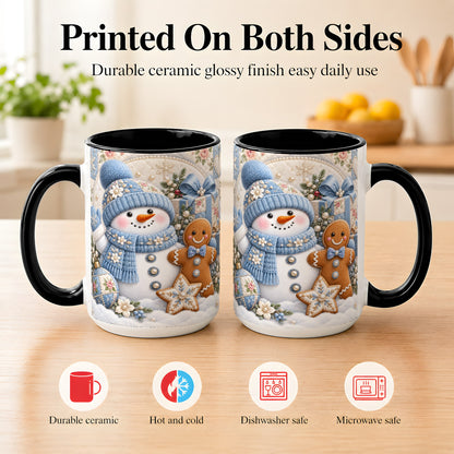 #pl[15oz|Black] Snowman Gingerbread Coffee Mug, Winter Snowman Mug, Ceramic Cup
