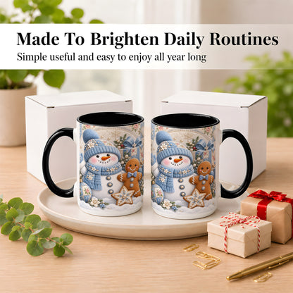 #pl[15oz|Black] Snowman Gingerbread Coffee Mug, Winter Snowman Mug, Ceramic Cup