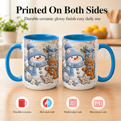 #pl[15oz|Blue] Snowman Gingerbread Coffee Mug, Winter Snowman Mug, Ceramic Cup