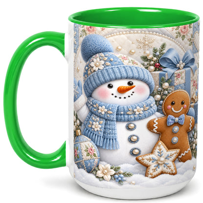 #pl[15oz|Green] Snowman Gingerbread Coffee Mug, Winter Snowman Mug, Ceramic Cup