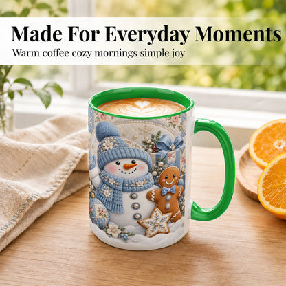 #pl[15oz|Green] Snowman Gingerbread Coffee Mug, Winter Snowman Mug, Ceramic Cup