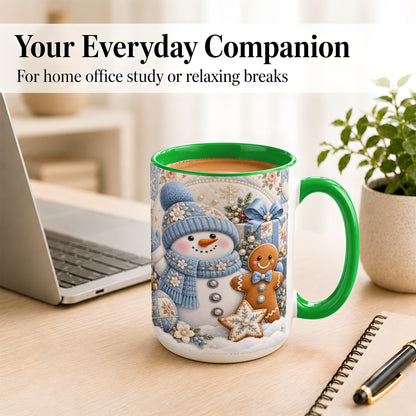 #pl[15oz|Green] Snowman Gingerbread Coffee Mug, Winter Snowman Mug, Ceramic Cup