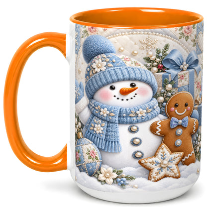 #pl[15oz|Orange] Snowman Gingerbread Coffee Mug, Winter Snowman Mug, Ceramic Cup