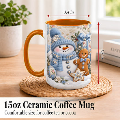 #pl[15oz|Orange] Snowman Gingerbread Coffee Mug, Winter Snowman Mug, Ceramic Cup
