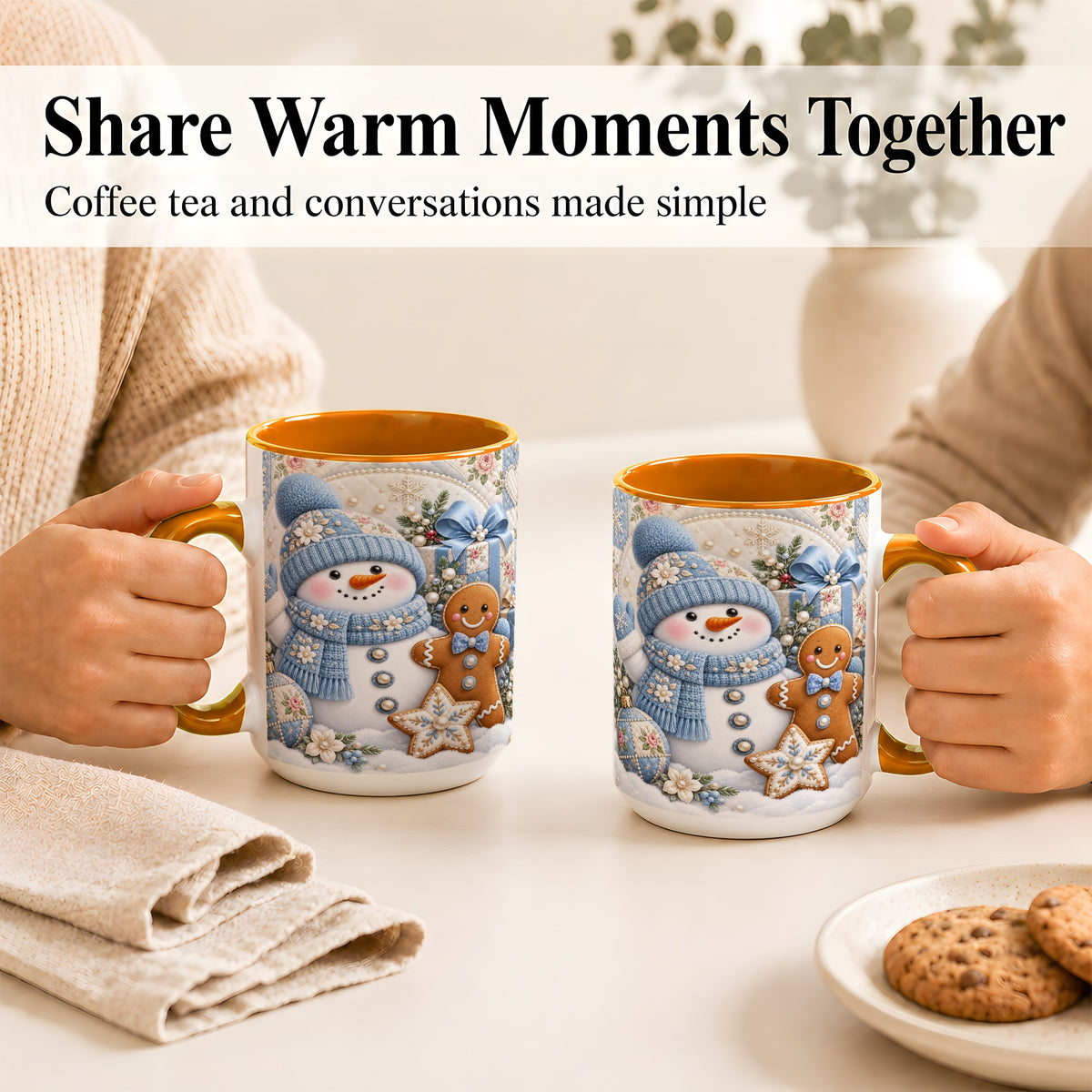 #pl[15oz|Orange] Snowman Gingerbread Coffee Mug, Winter Snowman Mug, Ceramic Cup