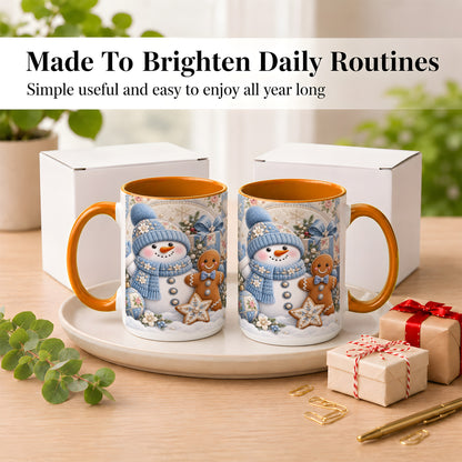 #pl[15oz|Orange] Snowman Gingerbread Coffee Mug, Winter Snowman Mug, Ceramic Cup