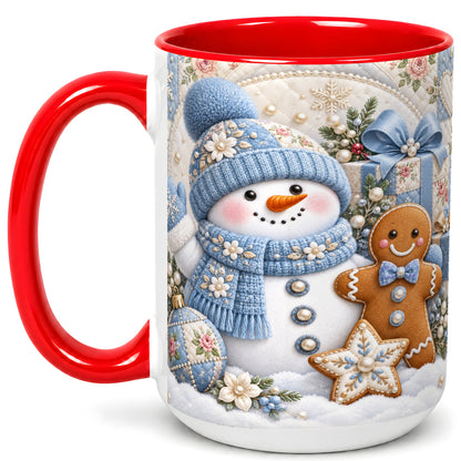 #pl[15oz|Red] Snowman Gingerbread Coffee Mug, Winter Snowman Mug, Ceramic Cup