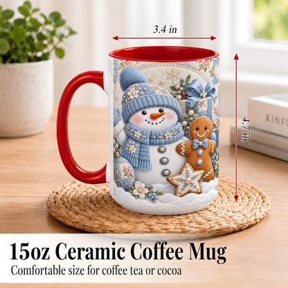 #pl[15oz|Red] Snowman Gingerbread Coffee Mug, Winter Snowman Mug, Ceramic Cup