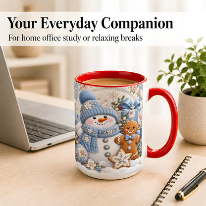#pl[15oz|Red] Snowman Gingerbread Coffee Mug, Winter Snowman Mug, Ceramic Cup