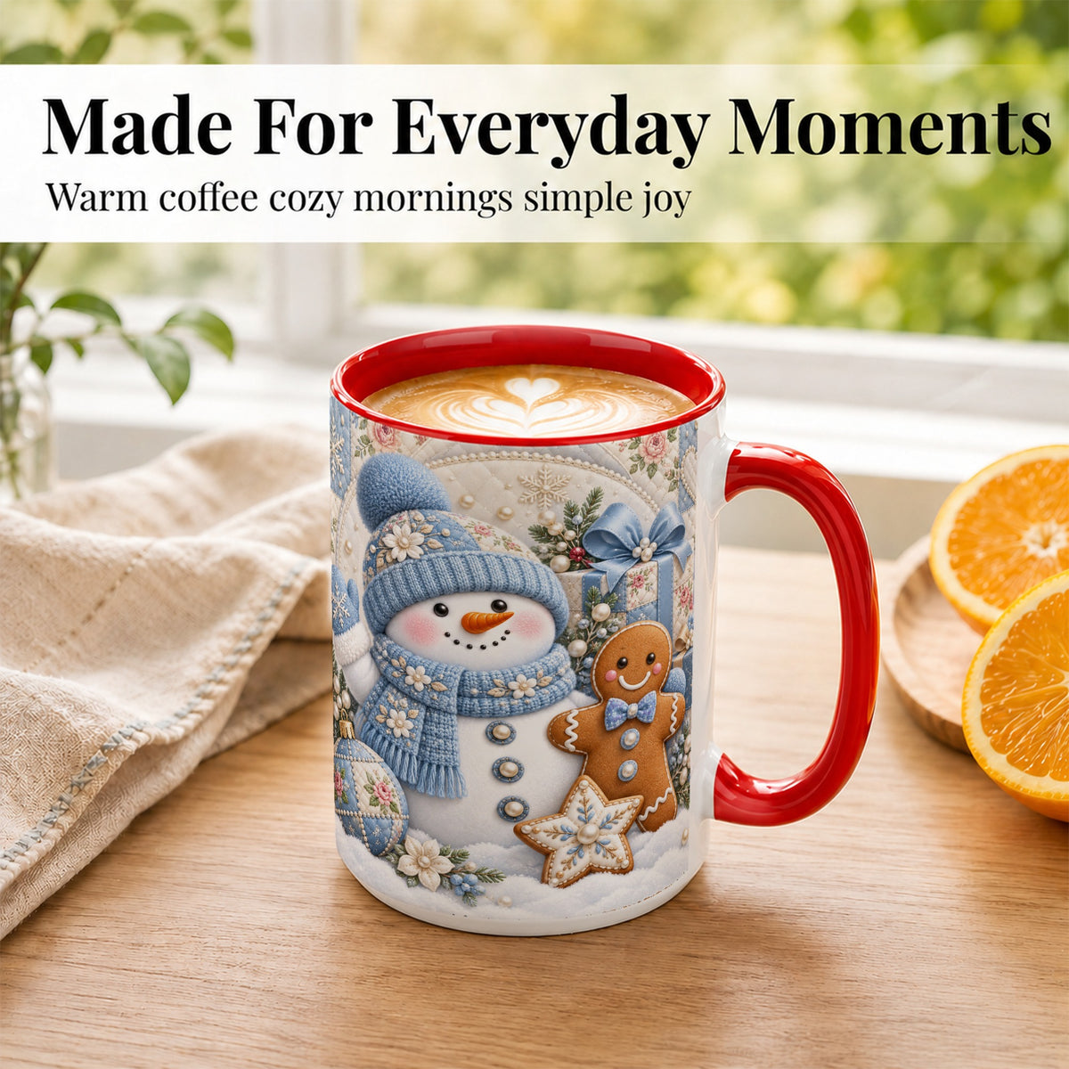 #pl[15oz|Red] Snowman Gingerbread Coffee Mug, Winter Snowman Mug, Ceramic Cup