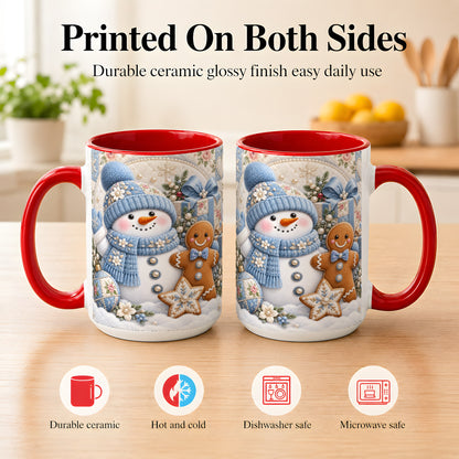 #pl[15oz|Red] Snowman Gingerbread Coffee Mug, Winter Snowman Mug, Ceramic Cup
