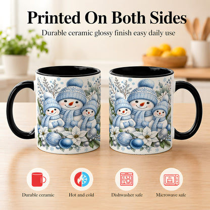 #pl[11oz|Black] Snowman Family Coffee Mug, Watercolor Winter Snowman Mug, Ceramic Cup