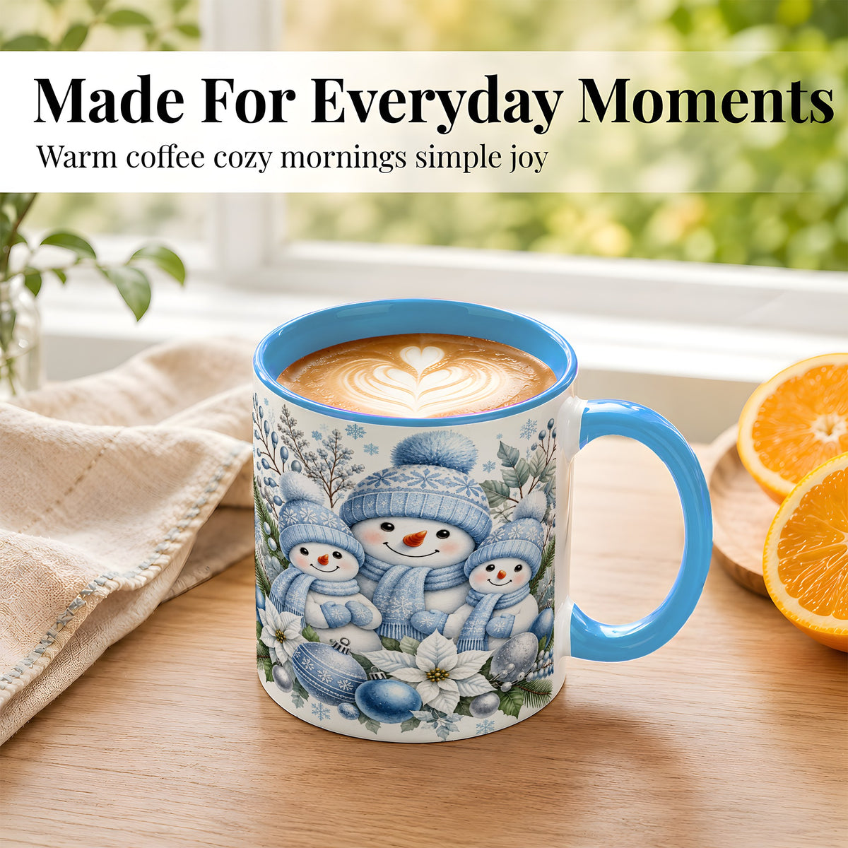 #pl[11oz|Blue] Snowman Family Coffee Mug, Watercolor Winter Snowman Mug, Ceramic Cup