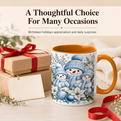 #pl[11oz|Orange] Snowman Family Coffee Mug, Watercolor Winter Snowman Mug, Ceramic Cup