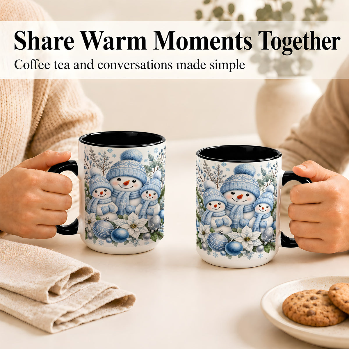 #pl[15oz|Black] Snowman Family Coffee Mug, Watercolor Winter Snowman Mug, Ceramic Cup