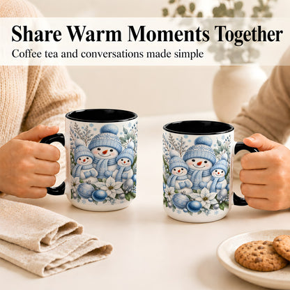 #pl[15oz|Black] Snowman Family Coffee Mug, Watercolor Winter Snowman Mug, Ceramic Cup