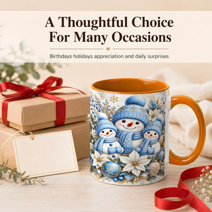 #pl[11oz|Orange] Snowman Family Coffee Mug, Blue Gold Winter Snowman Mug, Ceramic Cup