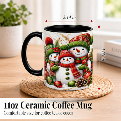 #pl[11oz|Black] Christmas Snowman Family Coffee Mug, Red Green Snowman Mug, Ceramic Cup