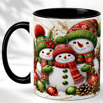 #pl[11oz|Black] Christmas Snowman Family Coffee Mug, Red Green Snowman Mug, Ceramic Cup