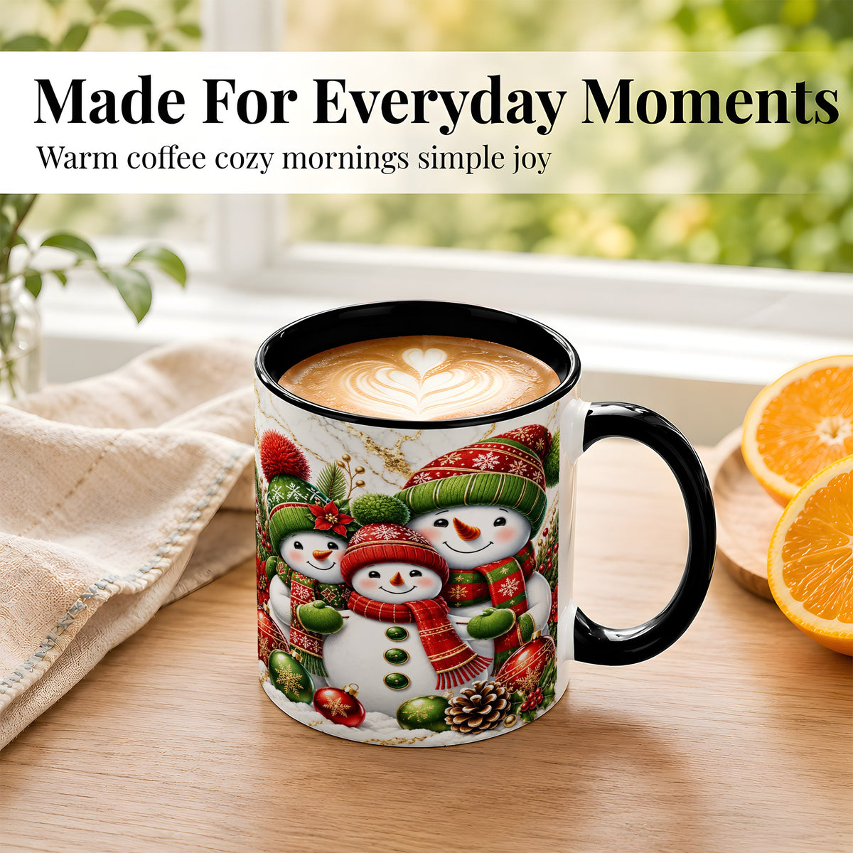 #pl[11oz|Black] Christmas Snowman Family Coffee Mug, Red Green Snowman Mug, Ceramic Cup