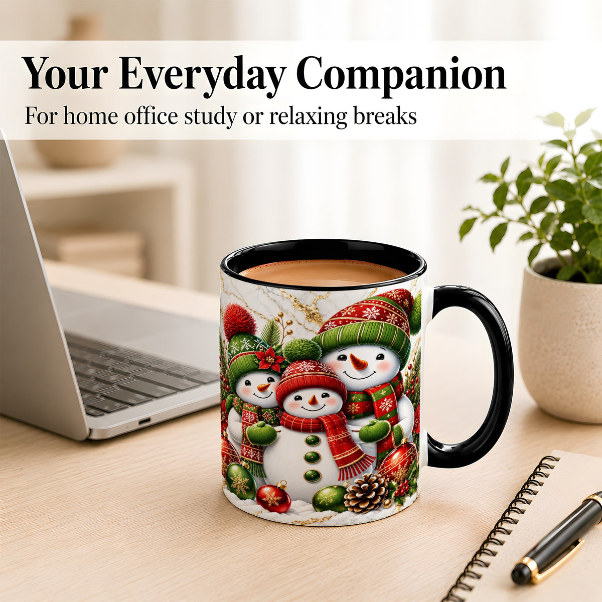#pl[11oz|Black] Christmas Snowman Family Coffee Mug, Red Green Snowman Mug, Ceramic Cup