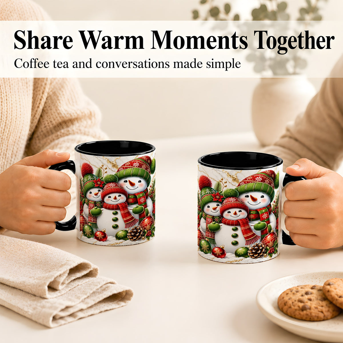 #pl[11oz|Black] Christmas Snowman Family Coffee Mug, Red Green Snowman Mug, Ceramic Cup