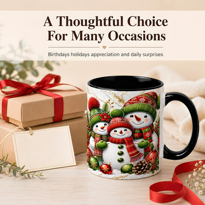 #pl[11oz|Black] Christmas Snowman Family Coffee Mug, Red Green Snowman Mug, Ceramic Cup