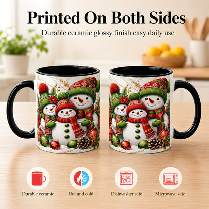#pl[11oz|Black] Christmas Snowman Family Coffee Mug, Red Green Snowman Mug, Ceramic Cup