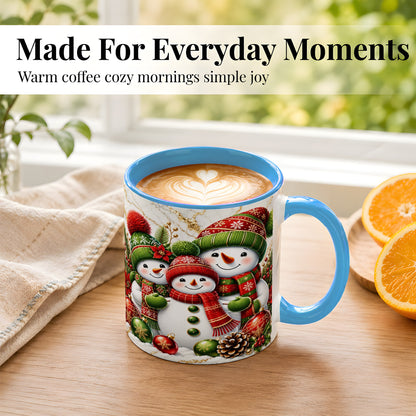 #pl[11oz|Blue] Christmas Snowman Family Coffee Mug, Red Green Snowman Mug, Ceramic Cup