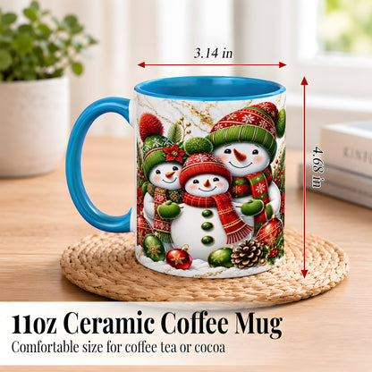 #pl[11oz|Blue] Christmas Snowman Family Coffee Mug, Red Green Snowman Mug, Ceramic Cup