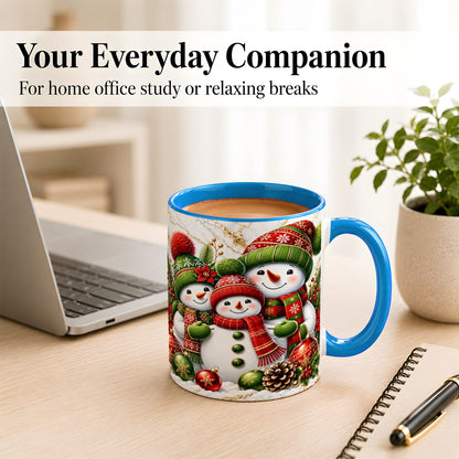 #pl[11oz|Blue] Christmas Snowman Family Coffee Mug, Red Green Snowman Mug, Ceramic Cup