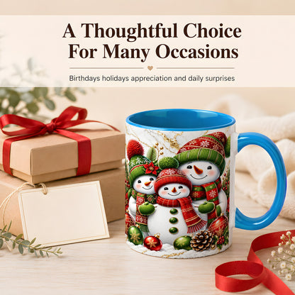 #pl[11oz|Blue] Christmas Snowman Family Coffee Mug, Red Green Snowman Mug, Ceramic Cup