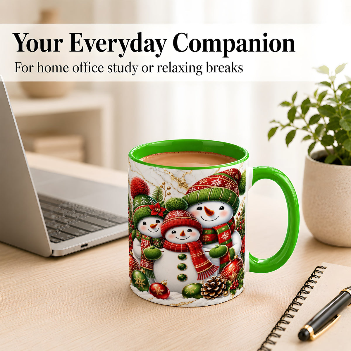 #pl[11oz|Green] Christmas Snowman Family Coffee Mug, Red Green Snowman Mug, Ceramic Cup