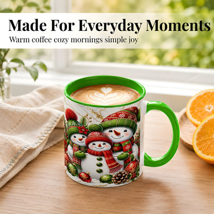 #pl[11oz|Green] Christmas Snowman Family Coffee Mug, Red Green Snowman Mug, Ceramic Cup