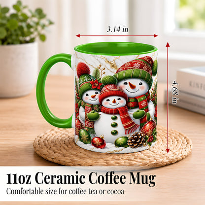 #pl[11oz|Green] Christmas Snowman Family Coffee Mug, Red Green Snowman Mug, Ceramic Cup