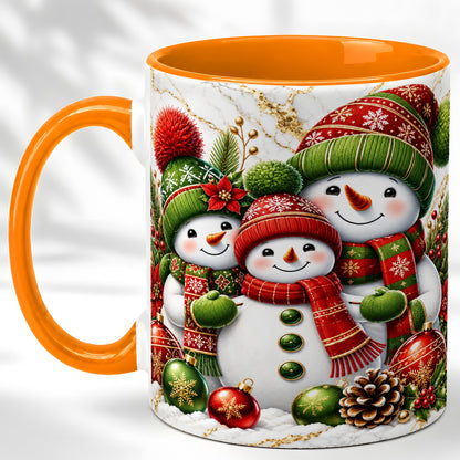 #pl[11oz|Orange] Christmas Snowman Family Coffee Mug, Red Green Snowman Mug, Ceramic Cup