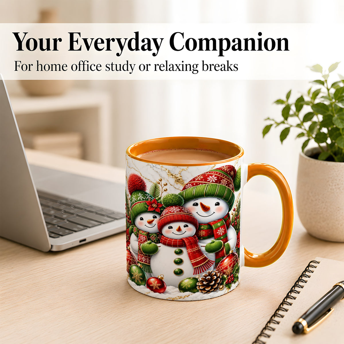 #pl[11oz|Orange] Christmas Snowman Family Coffee Mug, Red Green Snowman Mug, Ceramic Cup