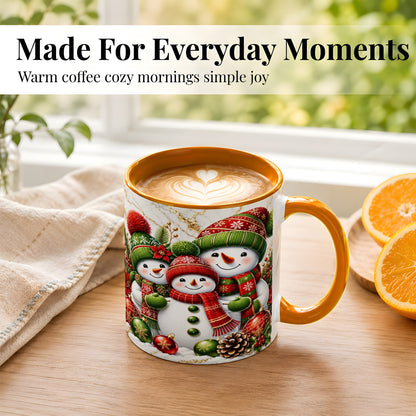 #pl[11oz|Orange] Christmas Snowman Family Coffee Mug, Red Green Snowman Mug, Ceramic Cup