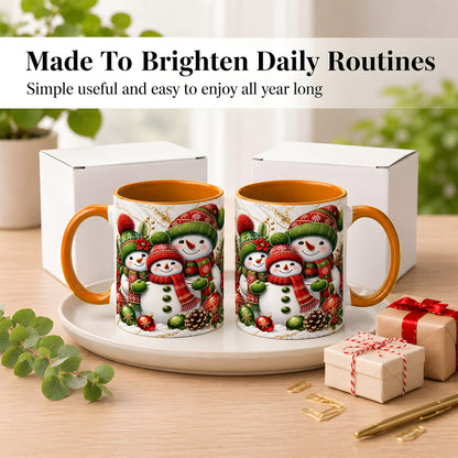#pl[11oz|Orange] Christmas Snowman Family Coffee Mug, Red Green Snowman Mug, Ceramic Cup