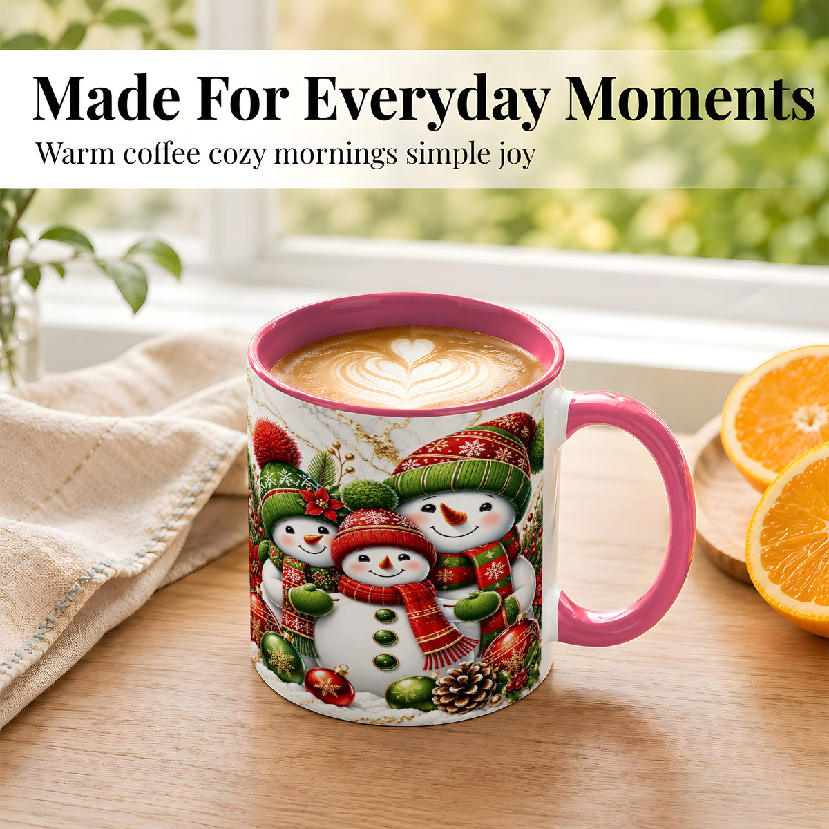#pl[11oz|Pink] Christmas Snowman Family Coffee Mug, Red Green Snowman Mug, Ceramic Cup