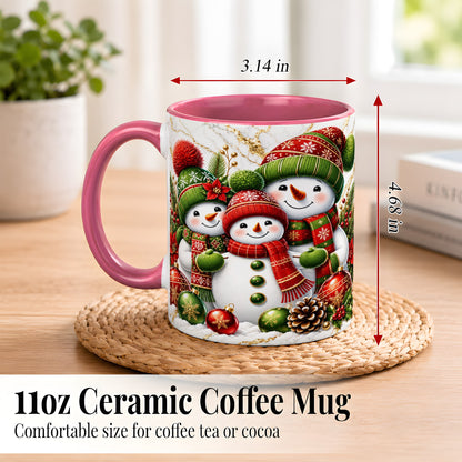 #pl[11oz|Pink] Christmas Snowman Family Coffee Mug, Red Green Snowman Mug, Ceramic Cup