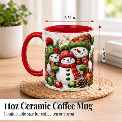 #pl[11oz|Red] Christmas Snowman Family Coffee Mug, Red Green Snowman Mug, Ceramic Cup