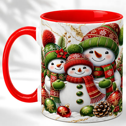 Christmas Snowman Family Coffee Mug, Red Green Snowman Mug, Ceramic Cup